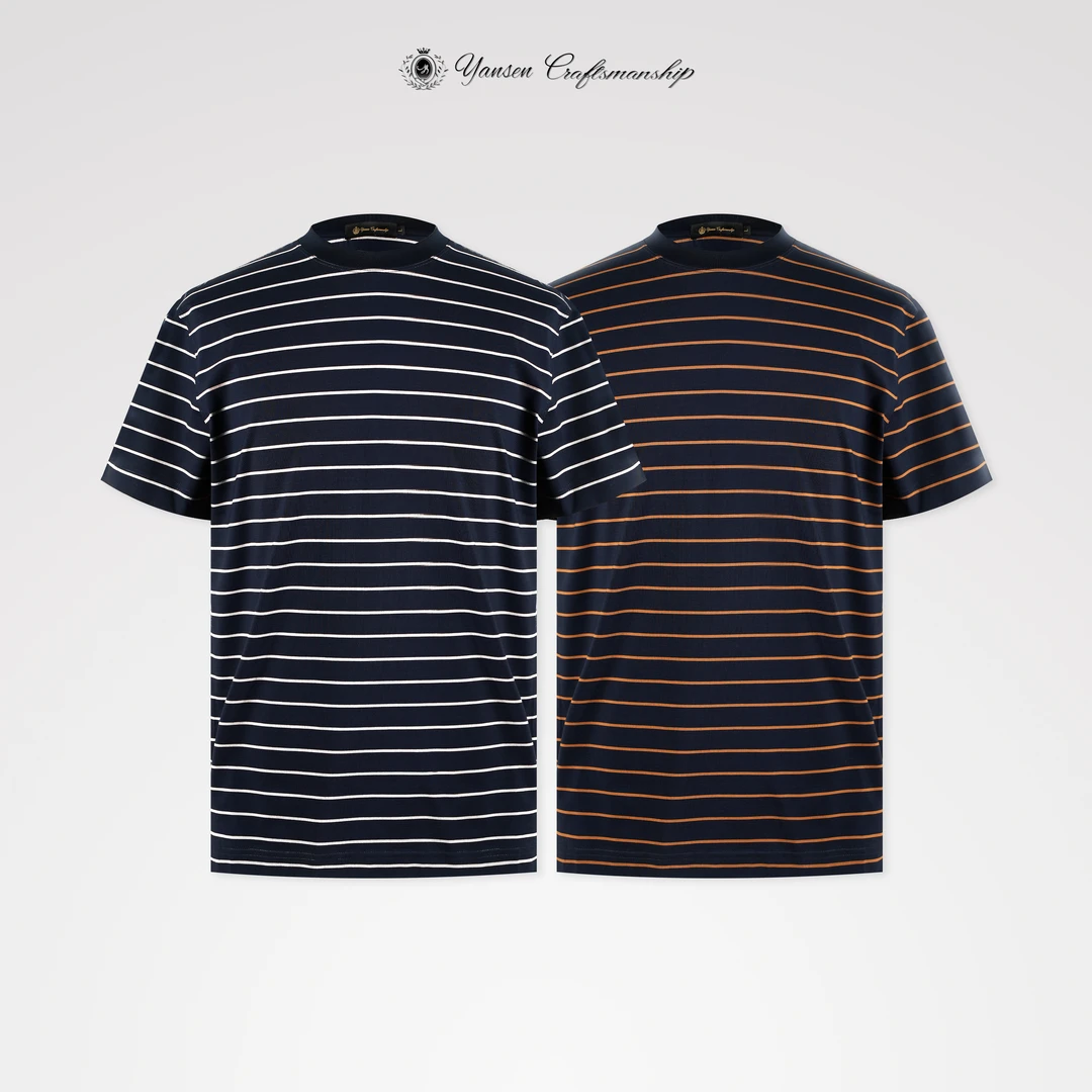 【黑标系列】100支高密丝光面料经典条纹拼色圆领短袖T恤 K696