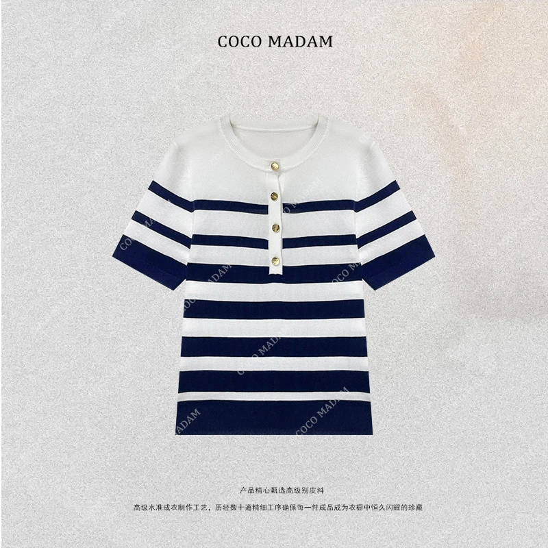 NIUNIU ·T-518 撞色条纹针织T恤夏季显瘦圆领百搭上衣