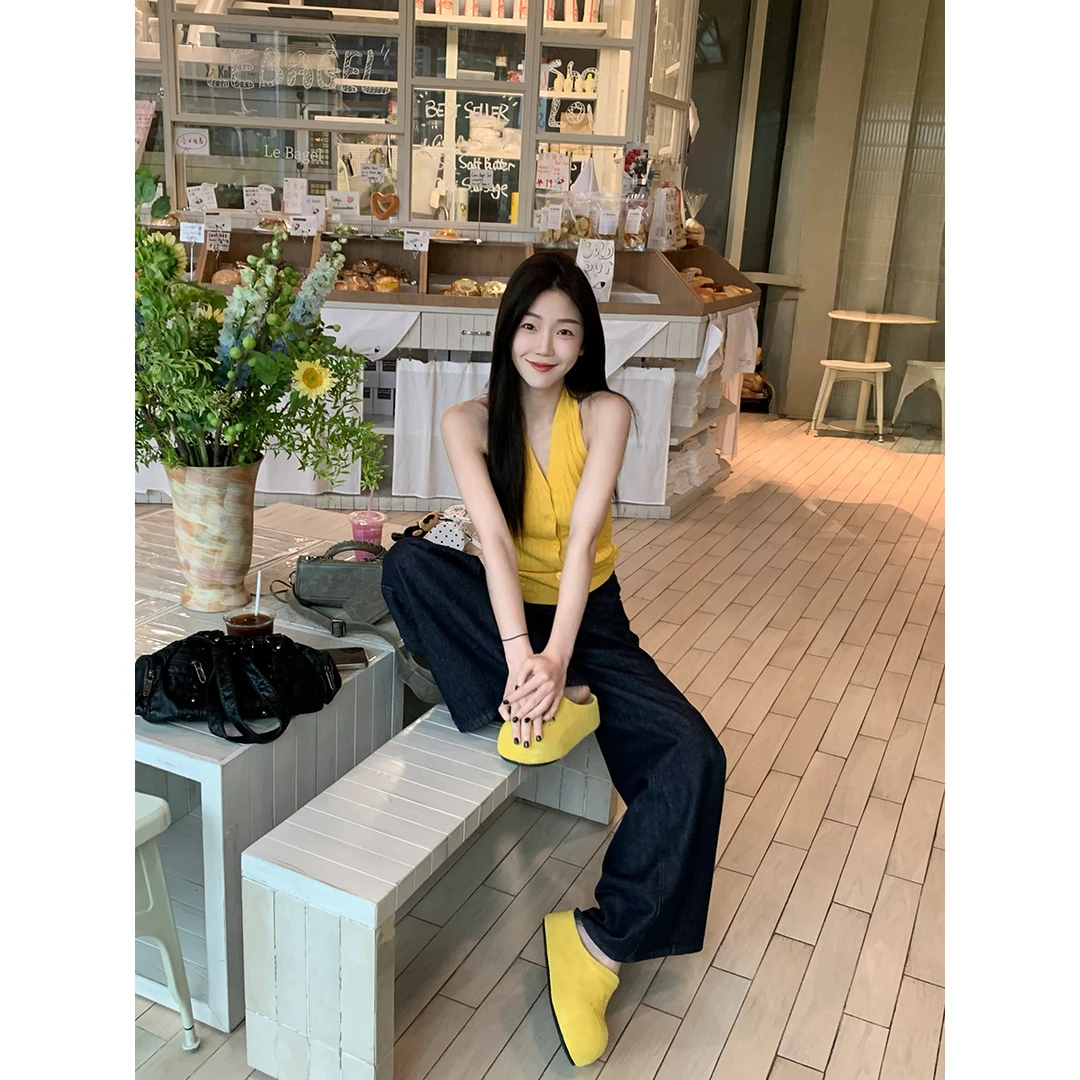 FORNI  针织单排扣挂脖吊带