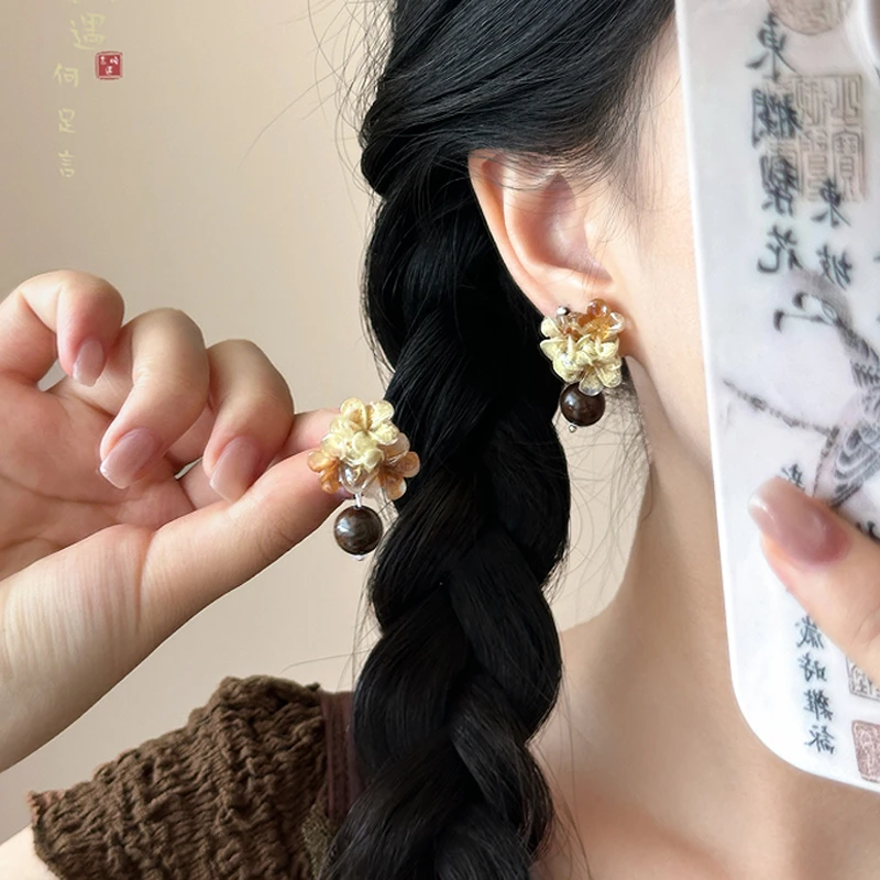 铜合金耳饰 复古美拉德晕染花朵耳环女轻奢小众气质耳钉百搭耳饰