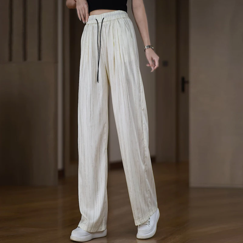 冰丝醋酸缎面扎染阔腿裤女夏季薄款高腰显瘦慵懒风宽松垂感拖地裤