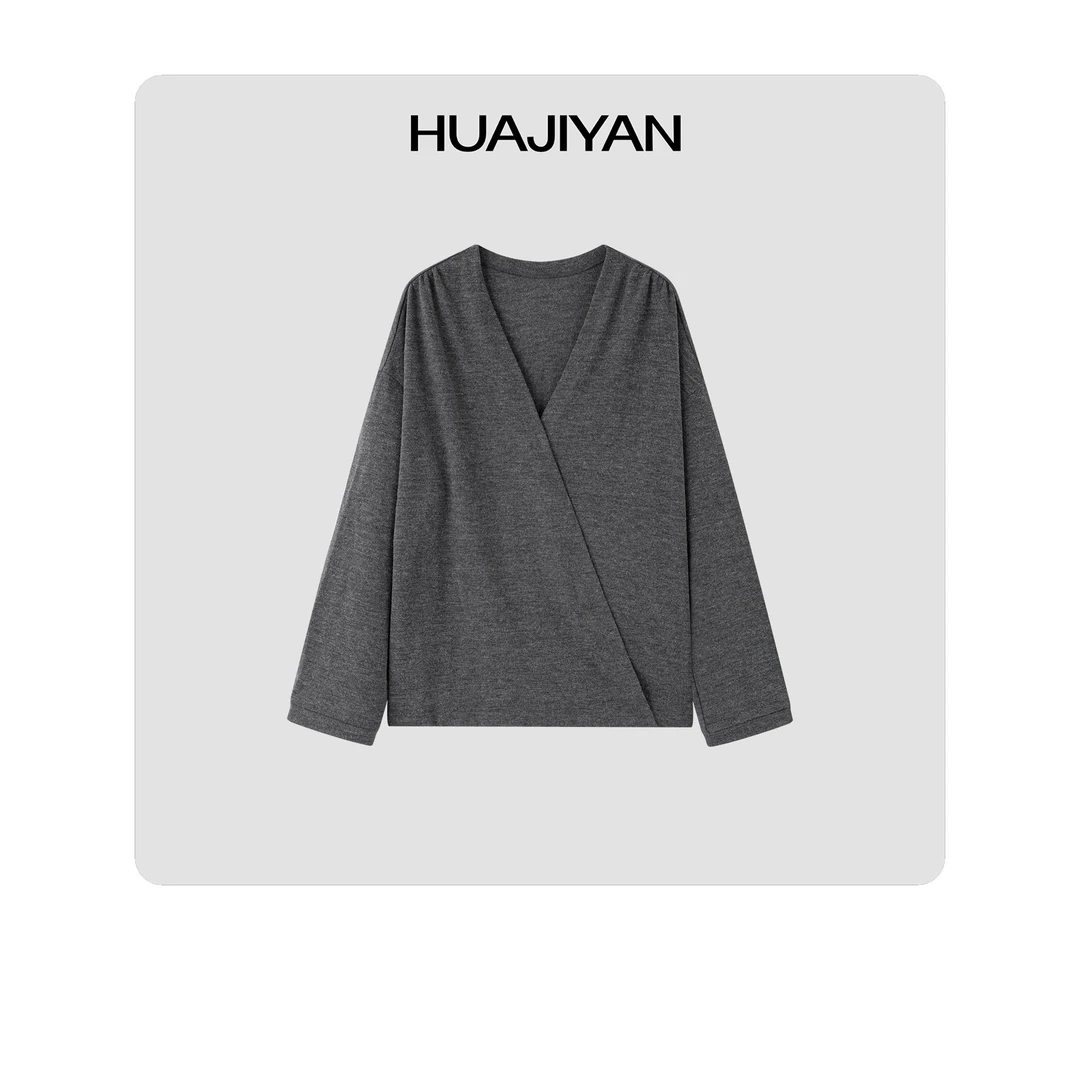 华吉言/HUAJIYAN【相拥】定制面料三粒扣交叉门襟V领上衣外套