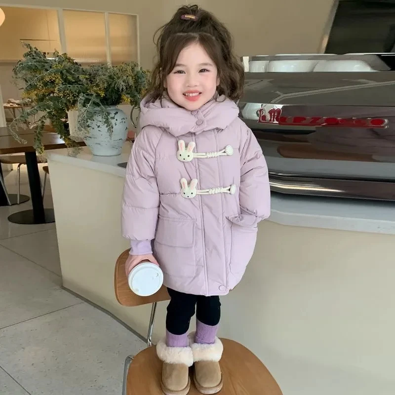 女童加厚保暖棉服韩版洋气儿童加绒棉祆冬季卡通女宝宝中长款棉衣