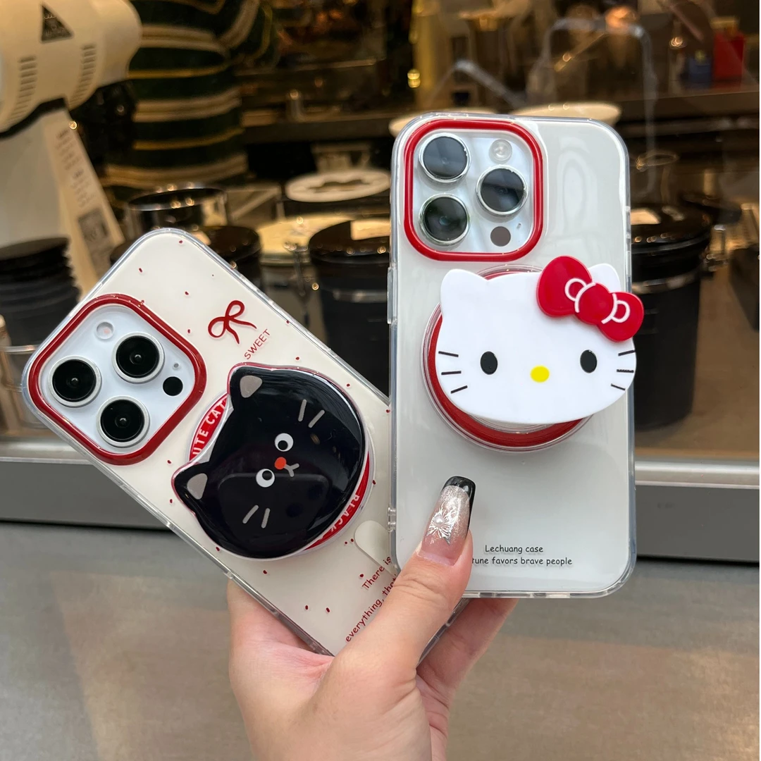 ins风简约可爱红蝴蝶结猫咪磁吸苹果手机壳适用iphone16/15promax