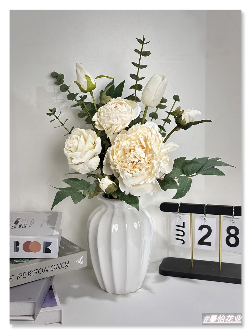 北欧风仿真花室内家居花艺装饰客厅办公桌假花绢花摆件牡丹玫瑰花