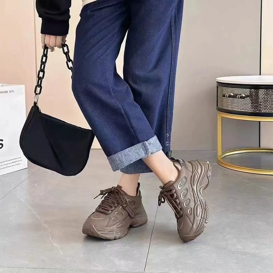 W83606冬季新款加绒系带松糕底老爹鞋休闲运动鞋 加绒