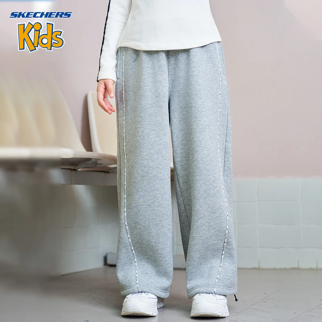 斯凯奇儿童男女童装新款时尚保暖修身侧线运动休闲直筒裤加绒百搭