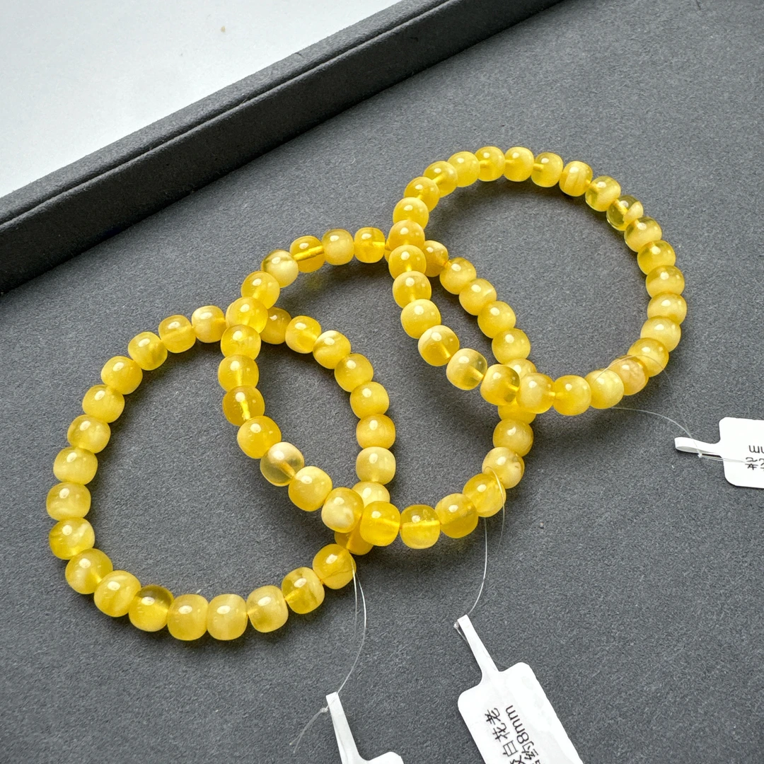 蜜蜡金绞白花老型手串约8mm多样性发一