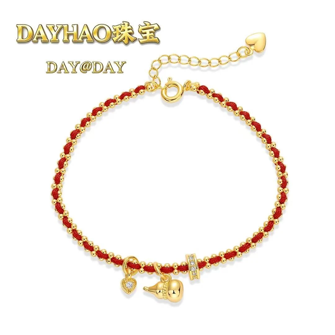 DAYHAO 高定镀8k真金葫芦路路通红绳手链063