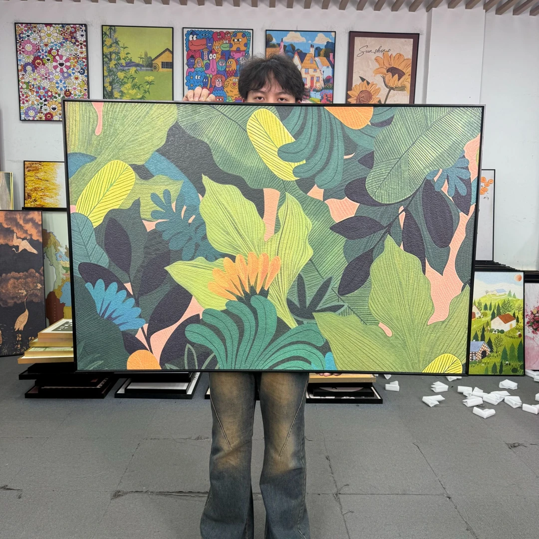 美式复古绿植客厅沙发背景大幅装饰画艺术高级壁画80120