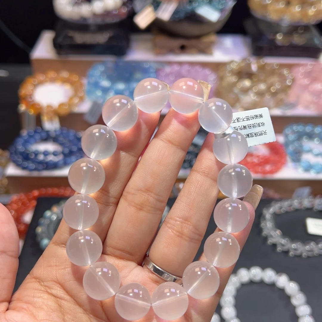 泡***卷水晶手串未镶嵌天花板福利奶白晶13.6mm