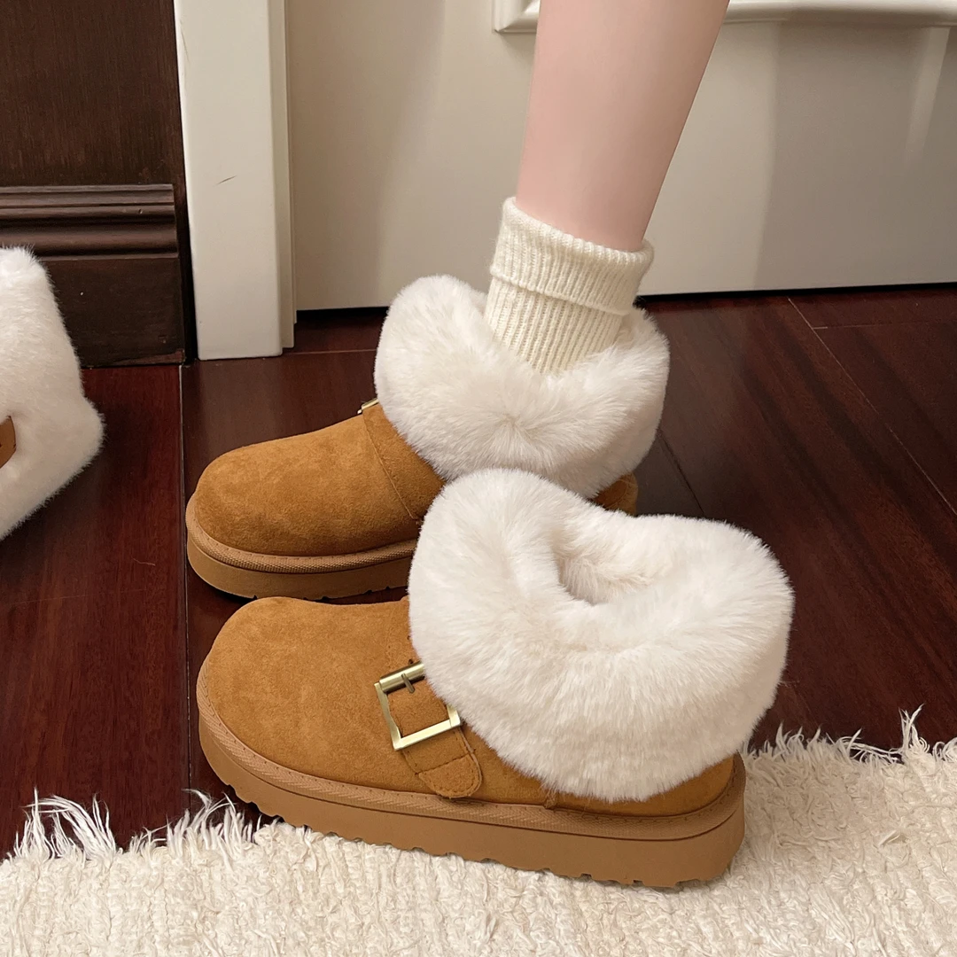 包跟厚底棉拖鞋女士室内家用简约拖鞋冬季加绒保暖加厚雪地靴