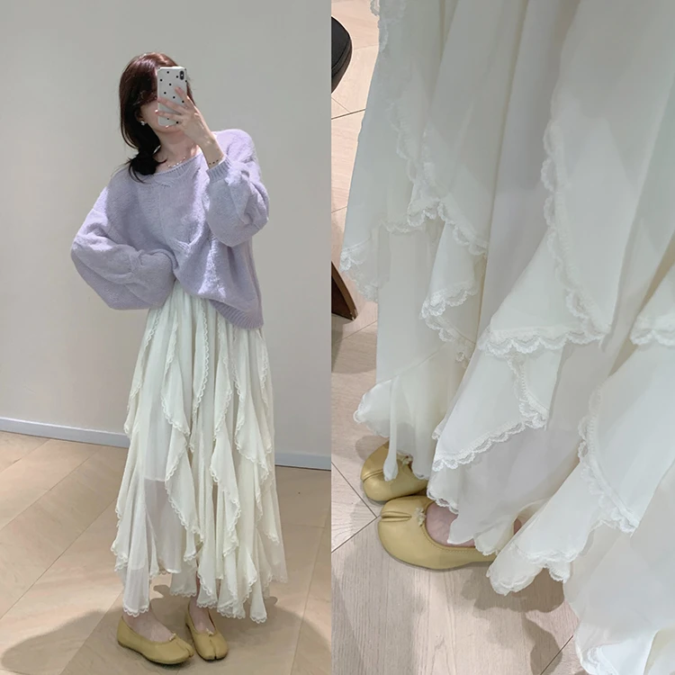 KA07层叠蕾丝花边伞裙仙女裙长裙半身裙