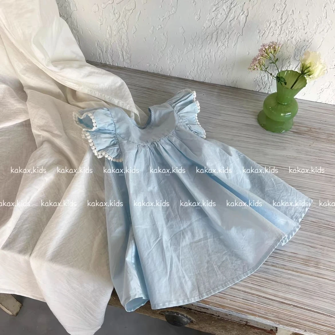 戴维贝拉连衣裙2025夏款新款飞飞袖花边娃娃衫连衣裙气质女童公主