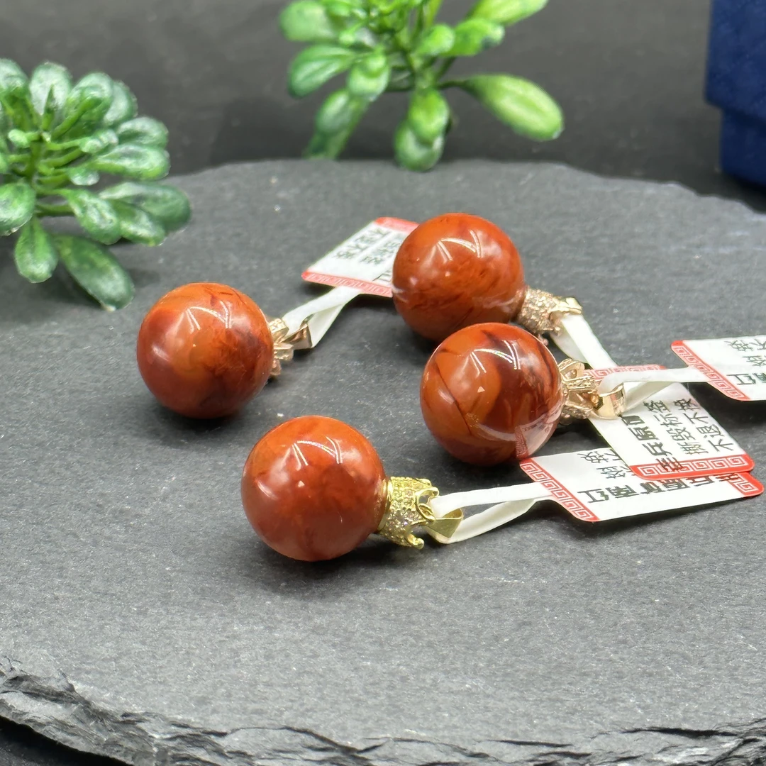 原矿无优化（编19-12）15-16mm+南红牛血红圆珠1颗925银扣多样性发1