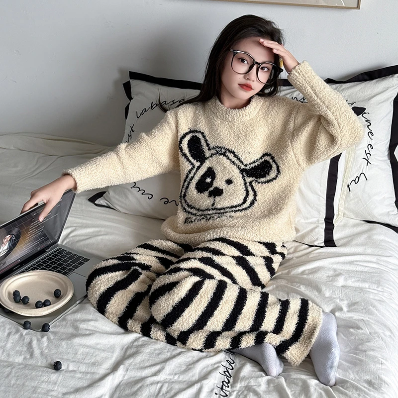 女童网红爆款睡衣秋冬2025新款冬装女孩半边绒家居服儿童毛毛套装