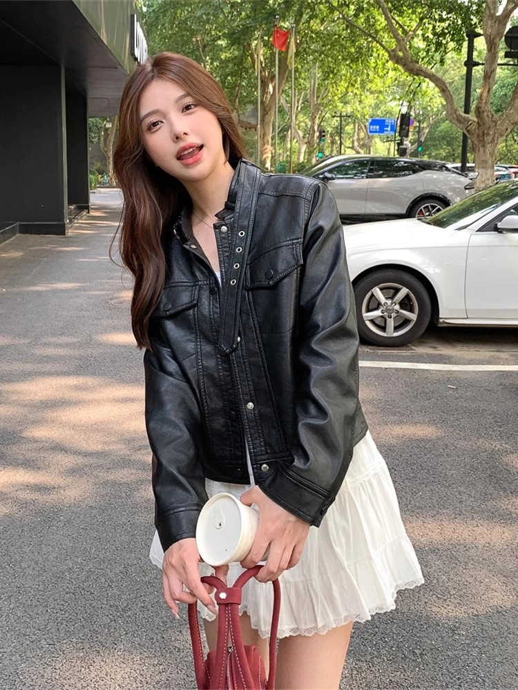 时尚气质百搭皮夹克2025秋季新款皮衣外套女短款显瘦韩版机车服女