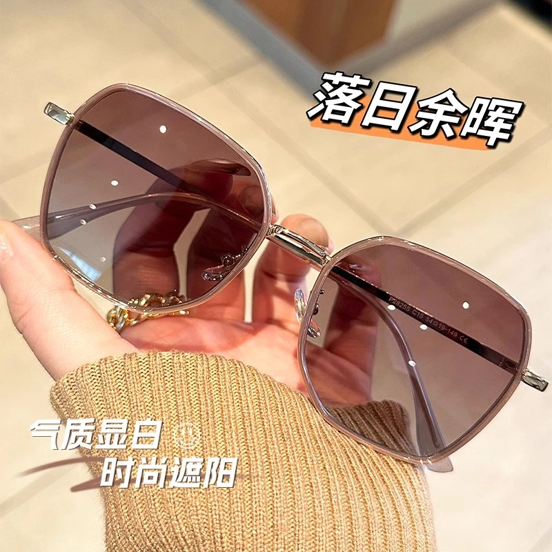 茶色多边形遮阳偏光墨镜女款高级感防紫外线街拍潮流大框太阳眼镜