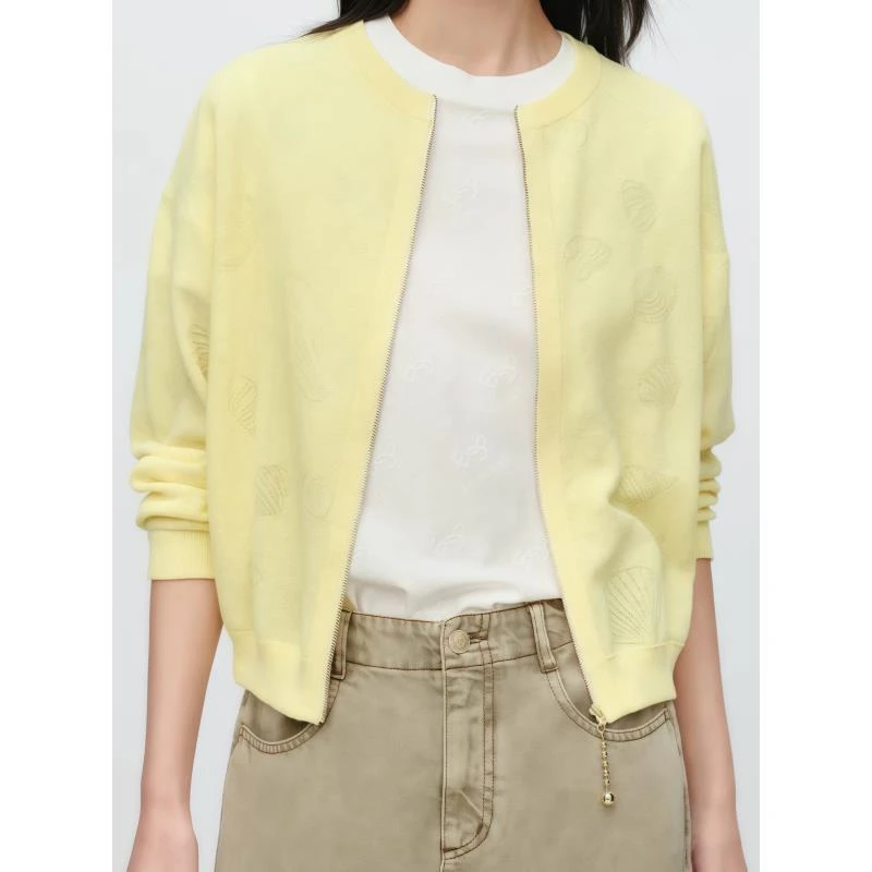 25s早春新款纯色暗花开衫针织衫 (25Z705）黄色【】