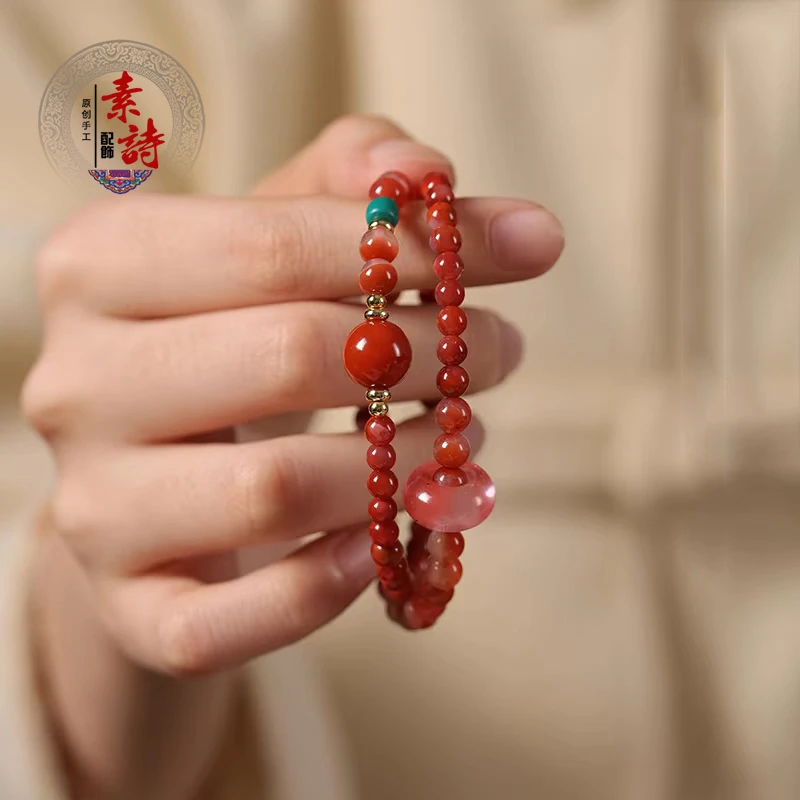 2025春夏新款新中式红色手串双圈国风复古串珠手饰高档送妈妈