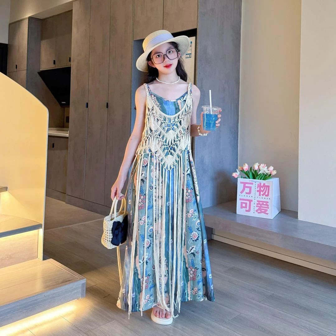 女童波西米亚连衣裙2025夏季新款儿童吊带裙洋气女孩夏装海边裙子