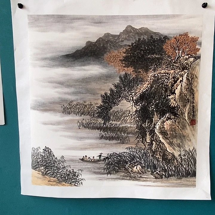 国画四尺斗方手绘山水