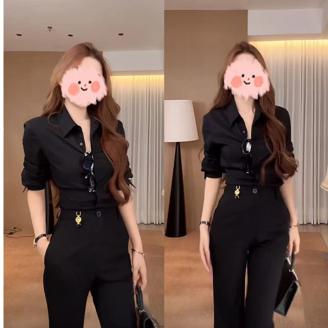 【许我耀眼】秋季新款气质通勤职场长袖衬衫女高腰显瘦百搭微喇西裤