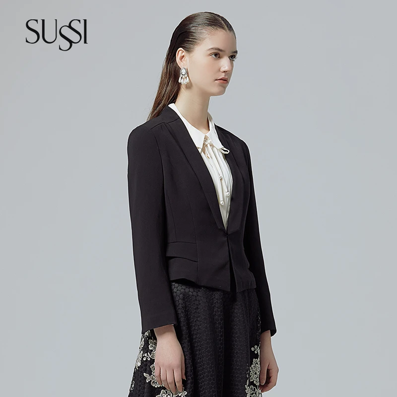 SUSSI/古色春季早春夜宴黑色收腰显瘦气质高级感短外套2201W0860
