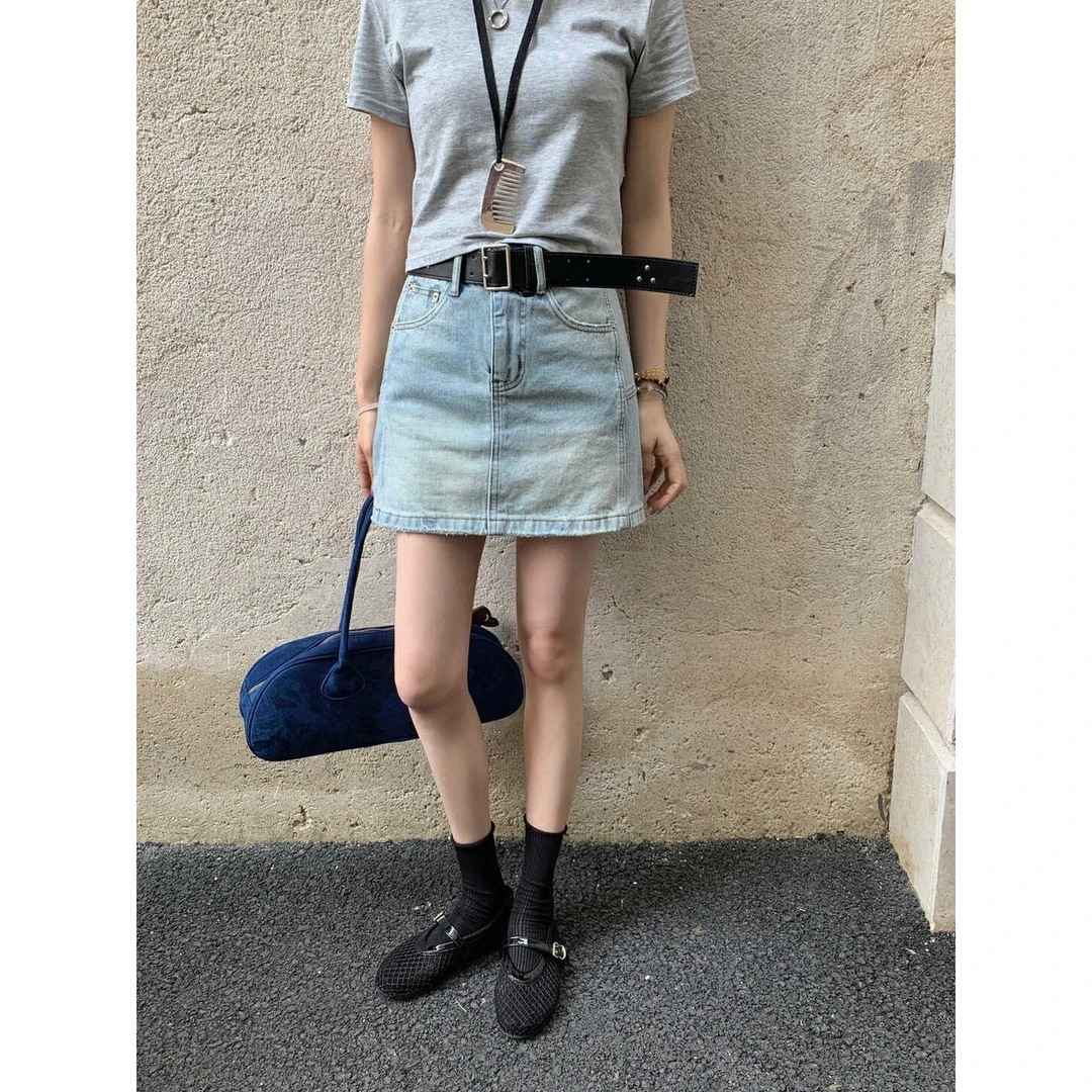 欧货Dimo7210春夏薄款高腰显瘦A字裙女百搭休闲牛仔半身裙包臀裙