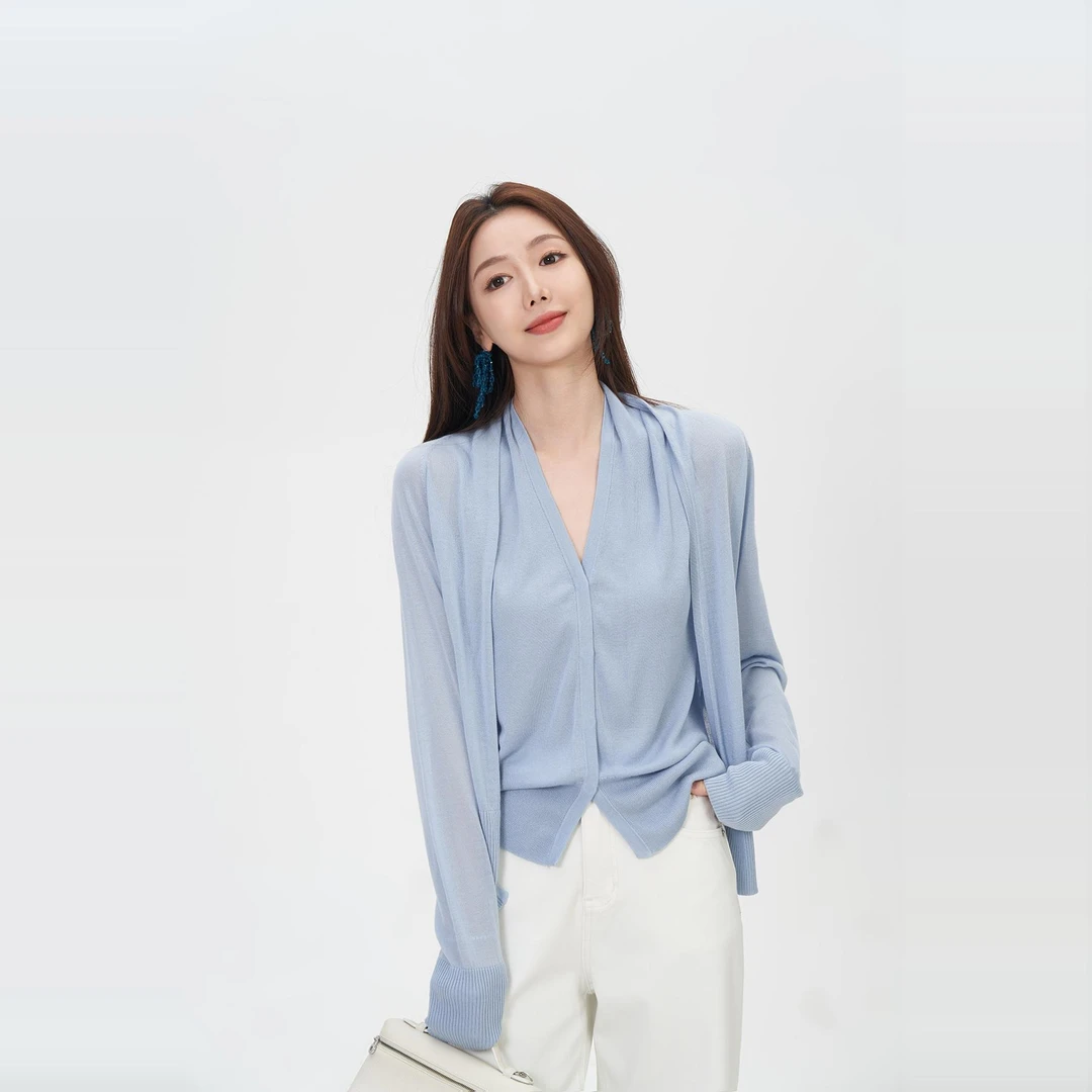 xxoossoo cleanfit 100莱赛尔修身针织开衫两件套女春秋马甲套装