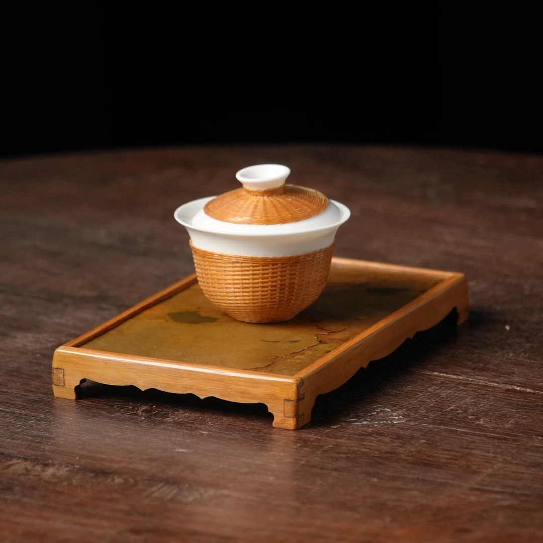 【四方壶承】岩石板面竹制壶承干泡台家用喝茶道具配件