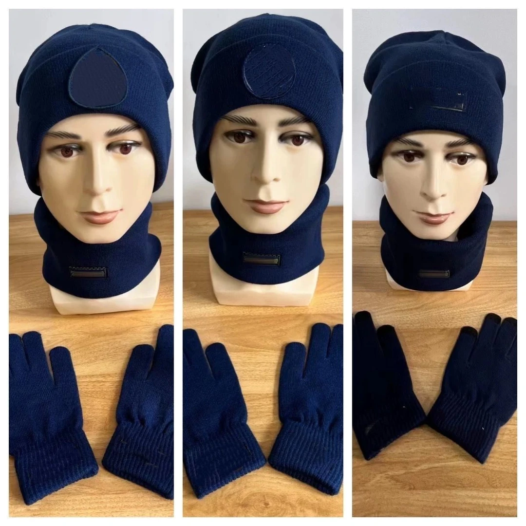 防寒保暖帽子围脖手套三件套冬季加厚脖套训练作训手套蓝色