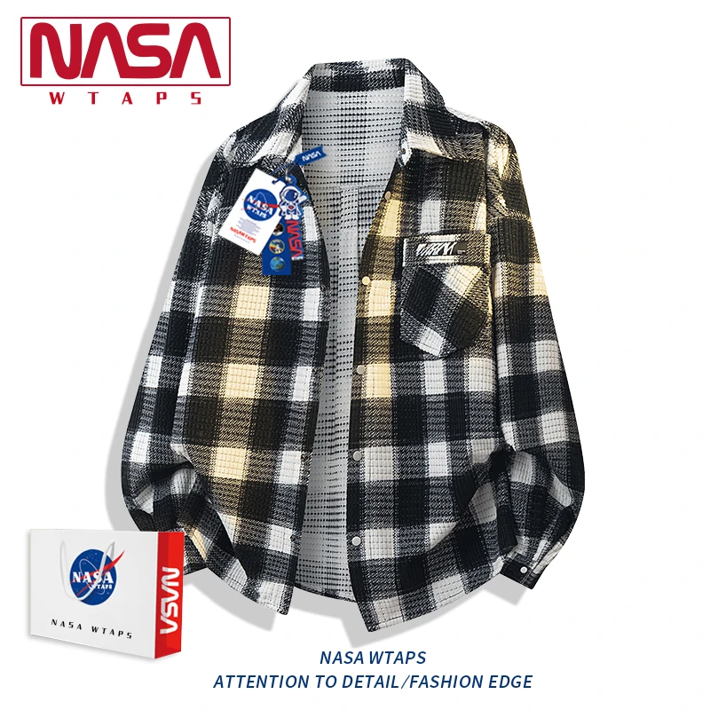 NASA WTAPS美式复古格子衬衫男款春秋季新款休闲宽松长袖衬衣外套