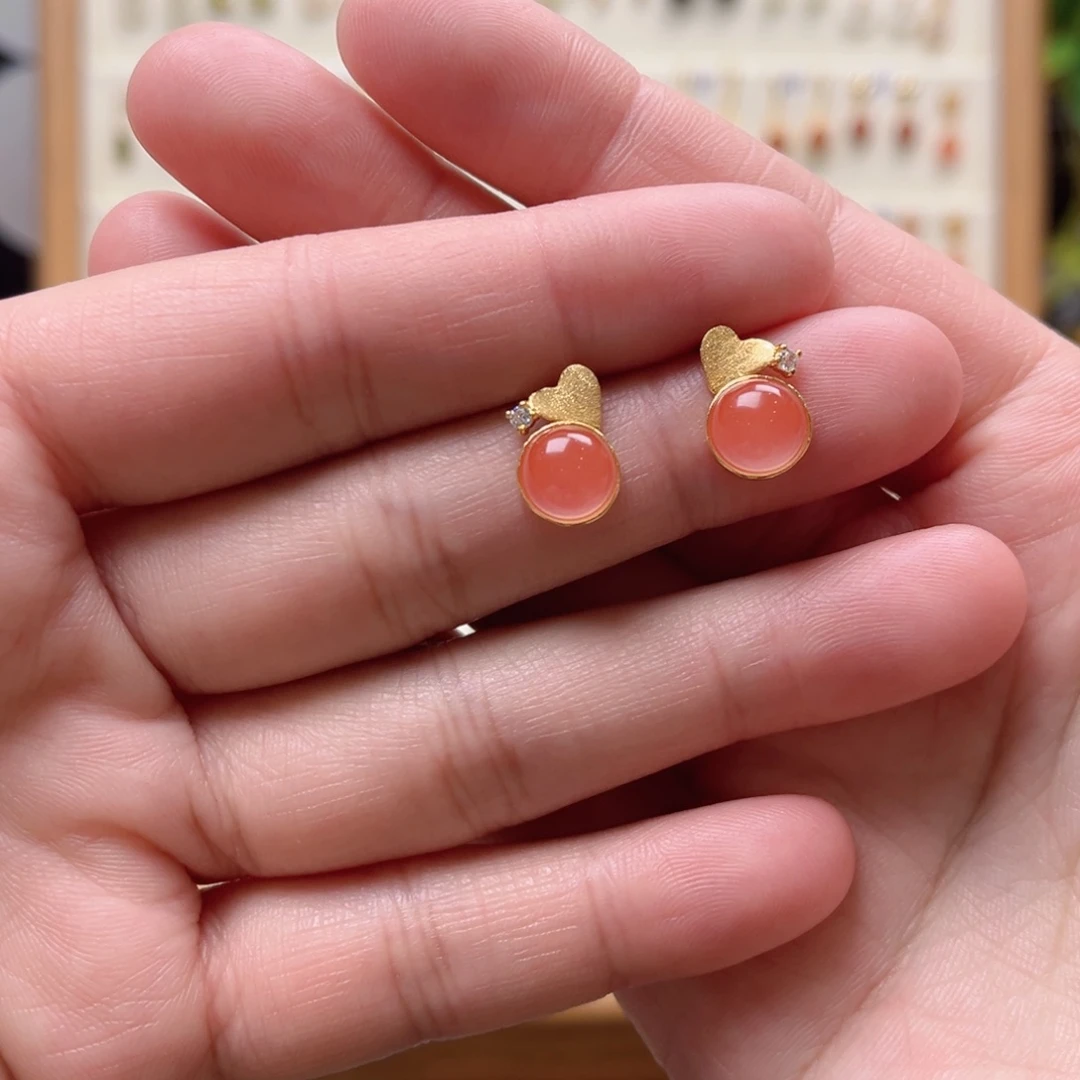 南红玛瑙银S925镶嵌耳饰