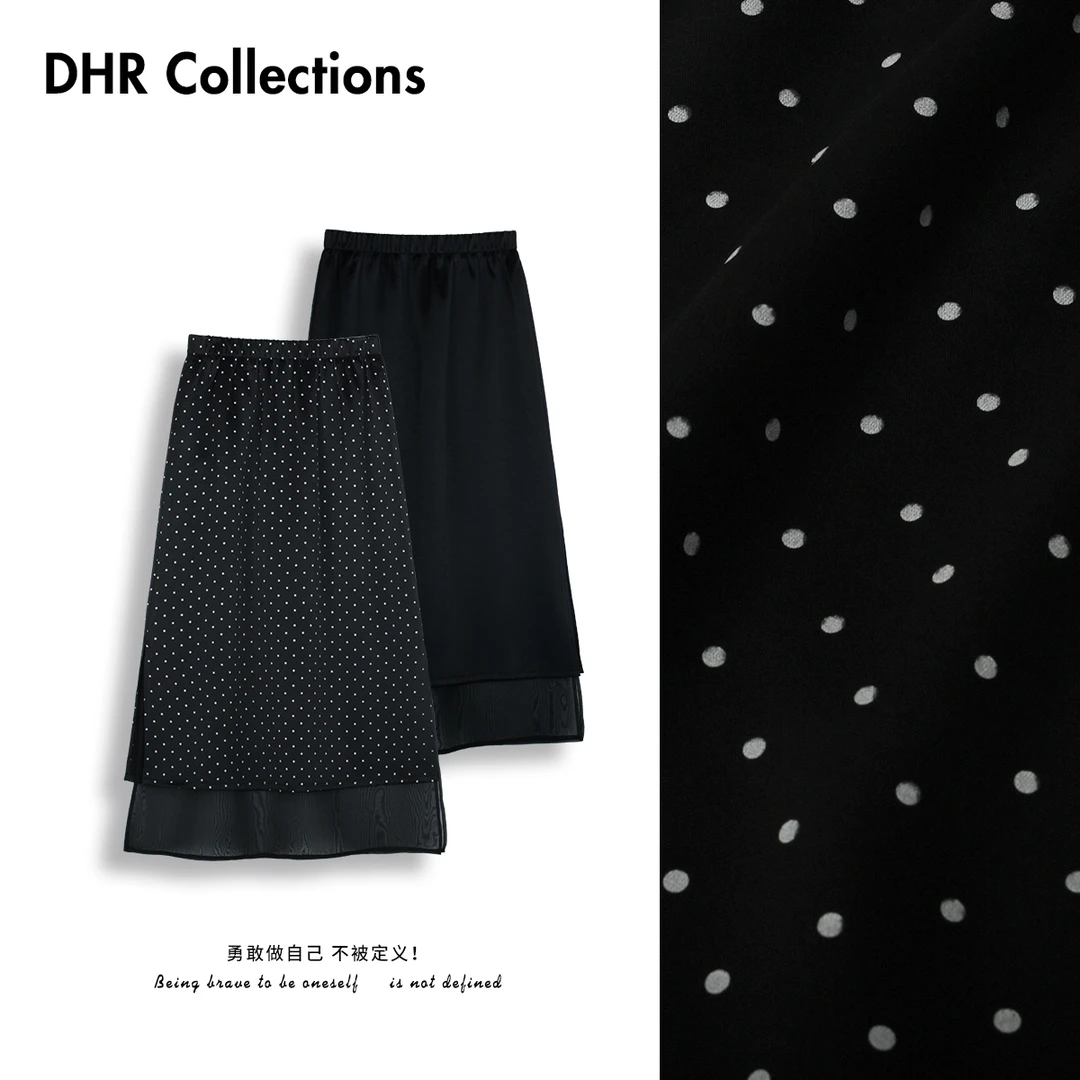 瑞瑞推荐 【点点裙】拼接假两件波点半身裙时尚气质优雅裙子-D10311
