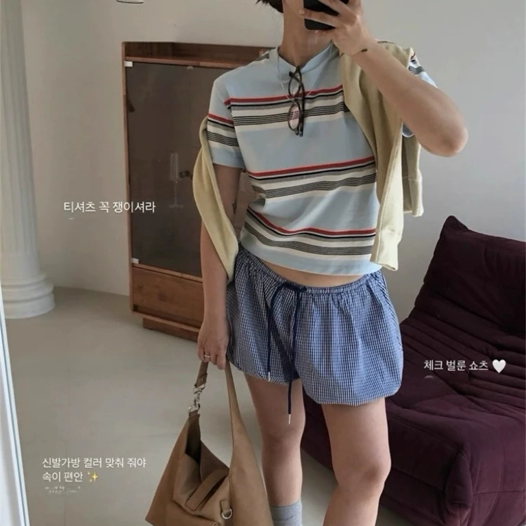 WGWE-韩版设计师款百搭好穿撞色条纹短袖T恤