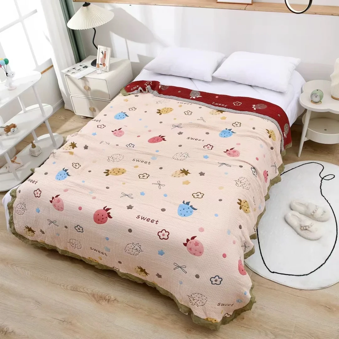 【甜甜草莓】150*200-云柔棉泡芙被柔软双面薄款休闲毯午睡毯空调被