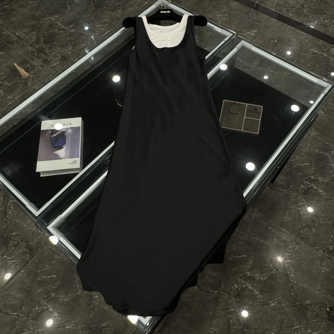 韩系撞色两件吊带高弹U领简约修身连衣裙-2484