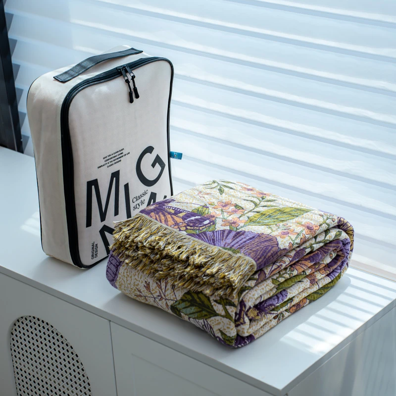 【京会社】雨露麻流苏盖毯230*250蝴蝶花