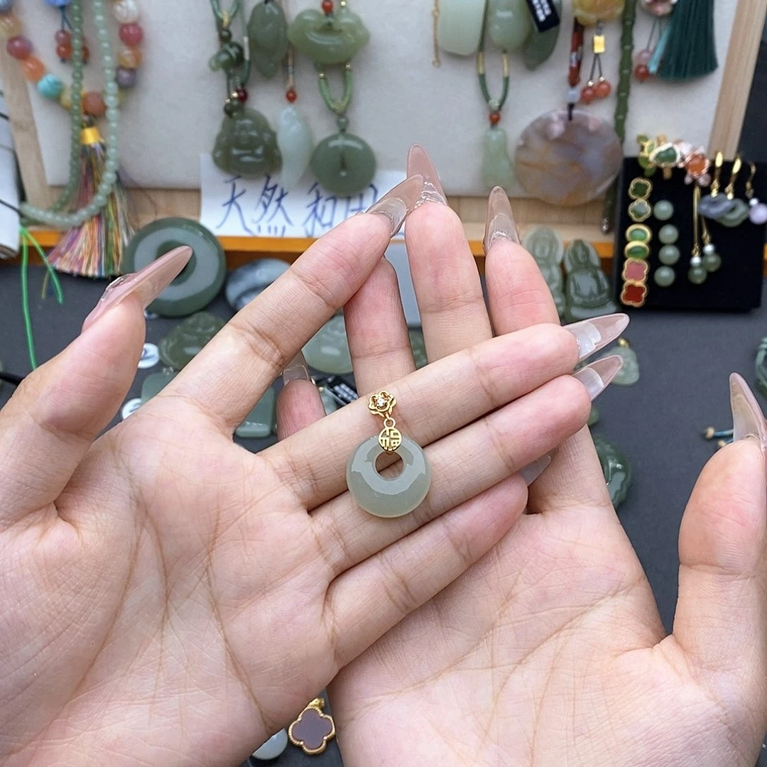 和田玉银S925镶嵌吊坠(不含链)