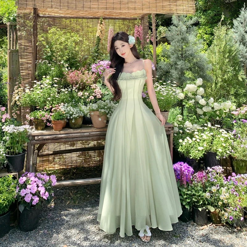 1129度假风连衣裙女2025春季新款法式吊带裙长裙网纱裙子