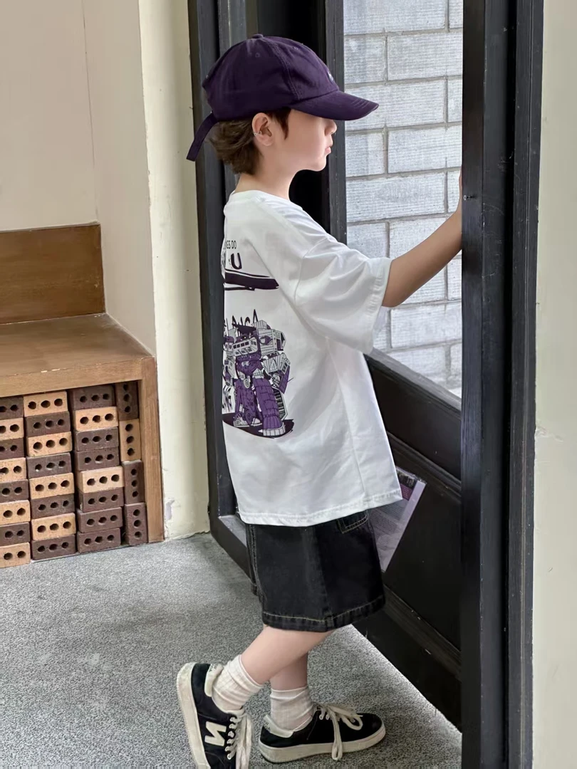 （夏C65）夏季男童新款时尚百搭韩版休闲宽松透气吸汗套装组合