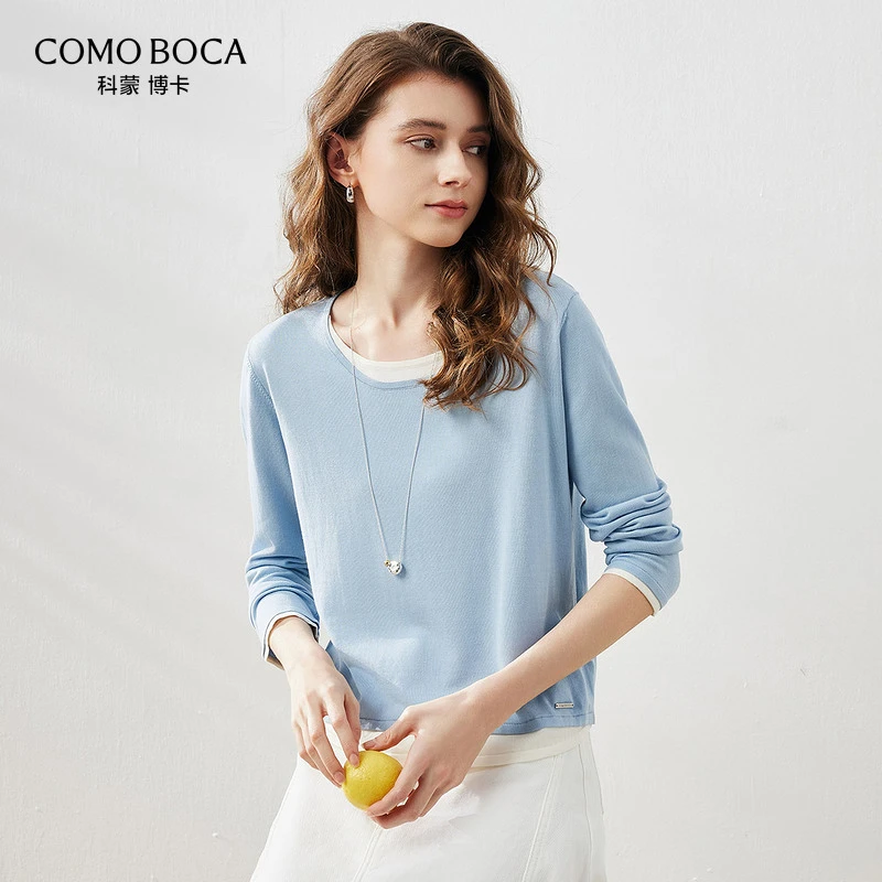 COMOBOCA/科蒙·博卡欧若风穿搭休闲假两件针织衫桑蚕丝T恤KST1003