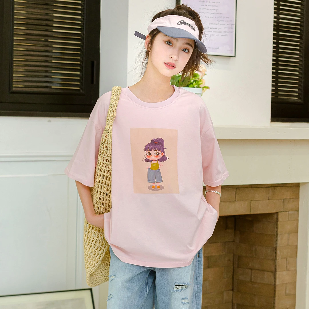 女童短袖T恤夏季2025新款儿童 初中生女大童韩版宽松夏装上