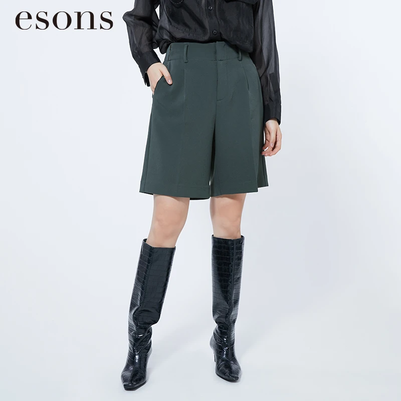 esons/爱城市通勤简约通勤纯色直筒西装短裤33654020