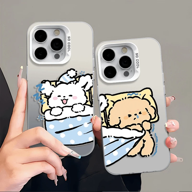 情侣睡觉小狗新款全包适用苹果iPhone15pro手机壳小米vivo华为opp
