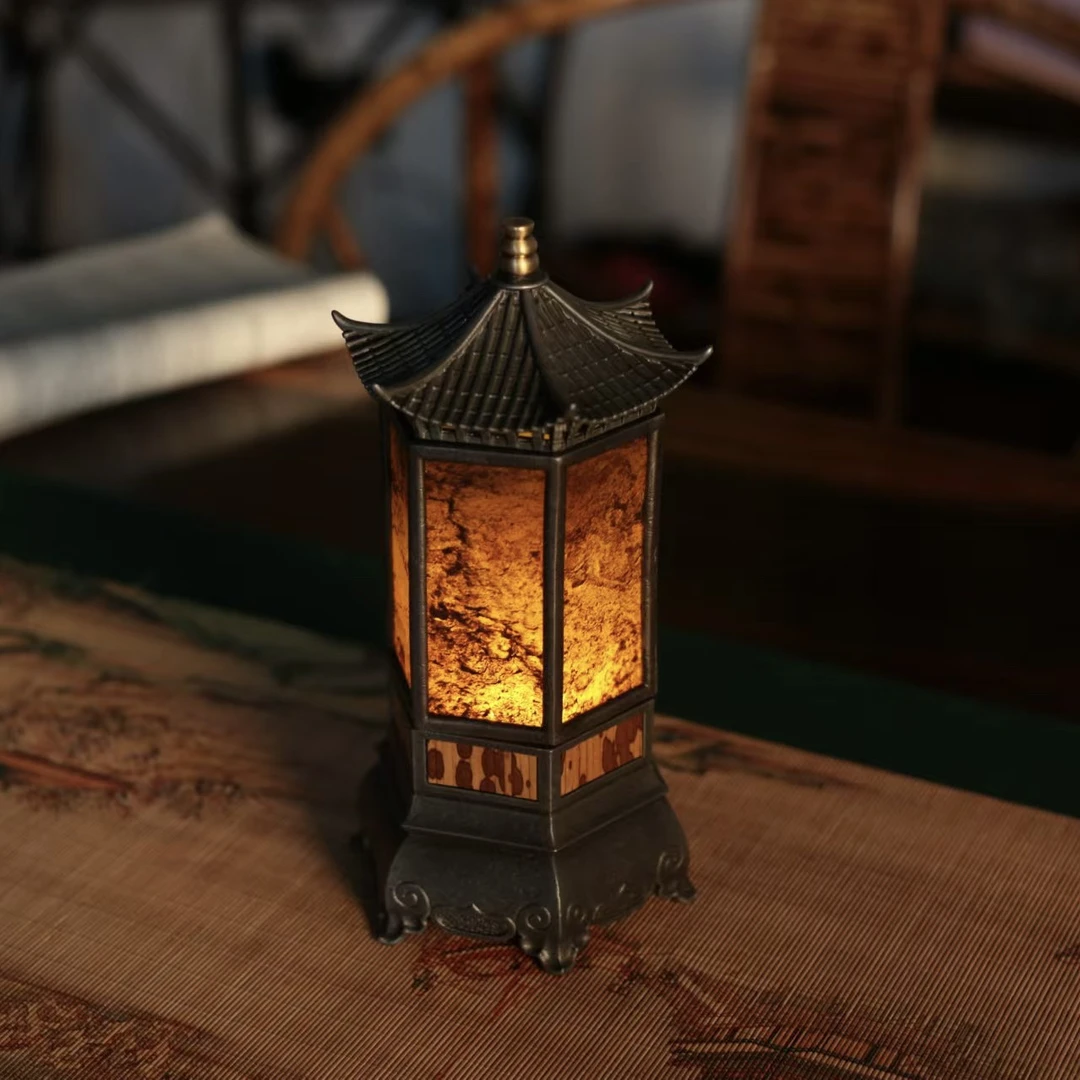 【古篱】岩石湘妃竹六角宫灯烛台 香炉桌灯 古篱S0107