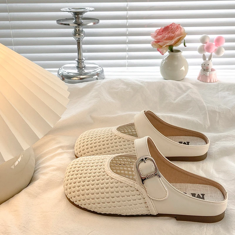 包头半拖鞋女夏外穿2025新款女鞋子网红百搭孕妇平底一脚蹬凉拖鞋