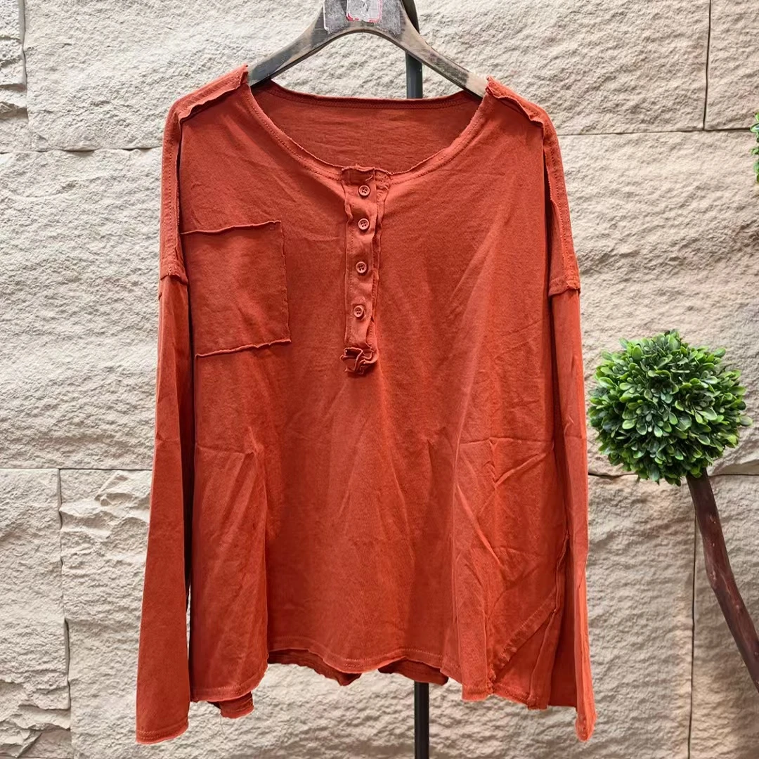 7390新款秋季简约百搭设计感休闲宽松长袖T恤