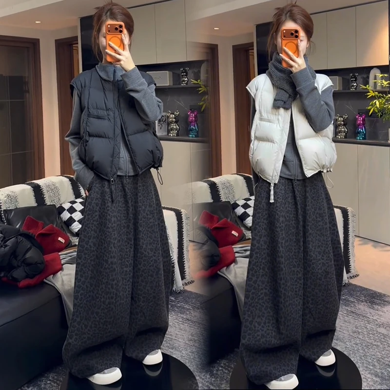 加绒加厚时尚套装女冬季新款洋气显瘦棉马甲立领卫衣阔腿裤三件套